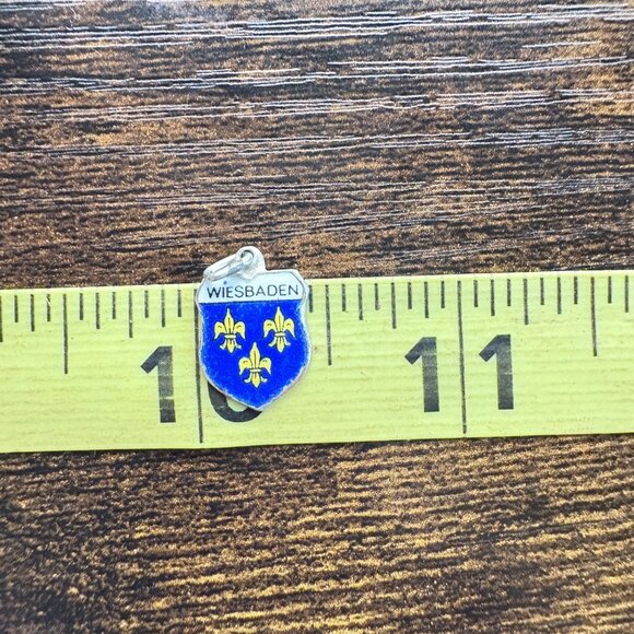 VTG 800 Silver Wiesbaden Blue White Yellow Enamel Shield Charm Size 0.75" Length - Picture 6 of 7